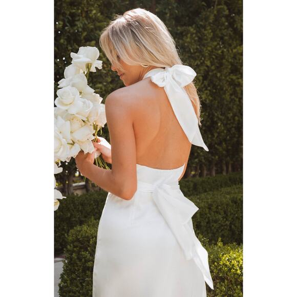 Show Me Your Mumu Adele Halter Maxi Dress in Ivory Luxe Satin L - Picture 4 of 10